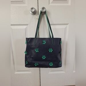 Talbots Navy and Green Floral Tote